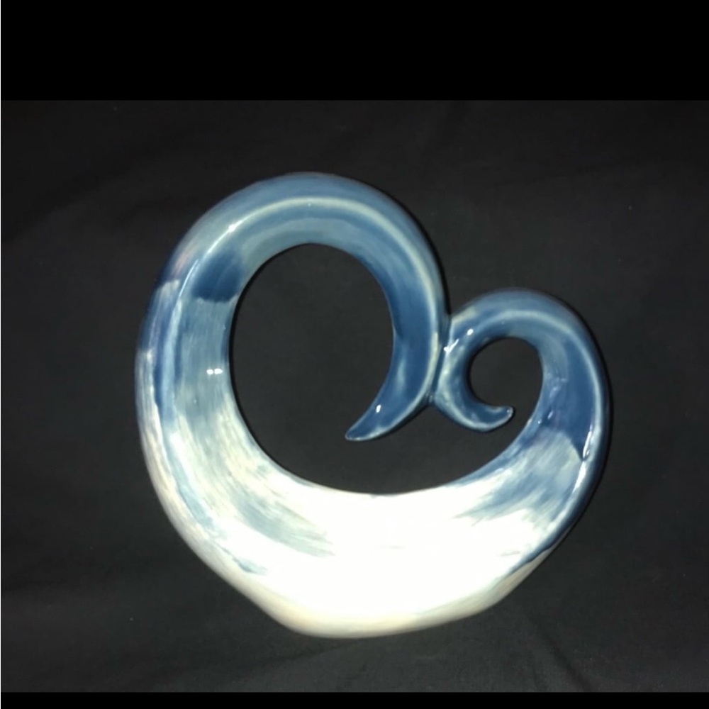 Blue and White Ceramic Heart Sculpture